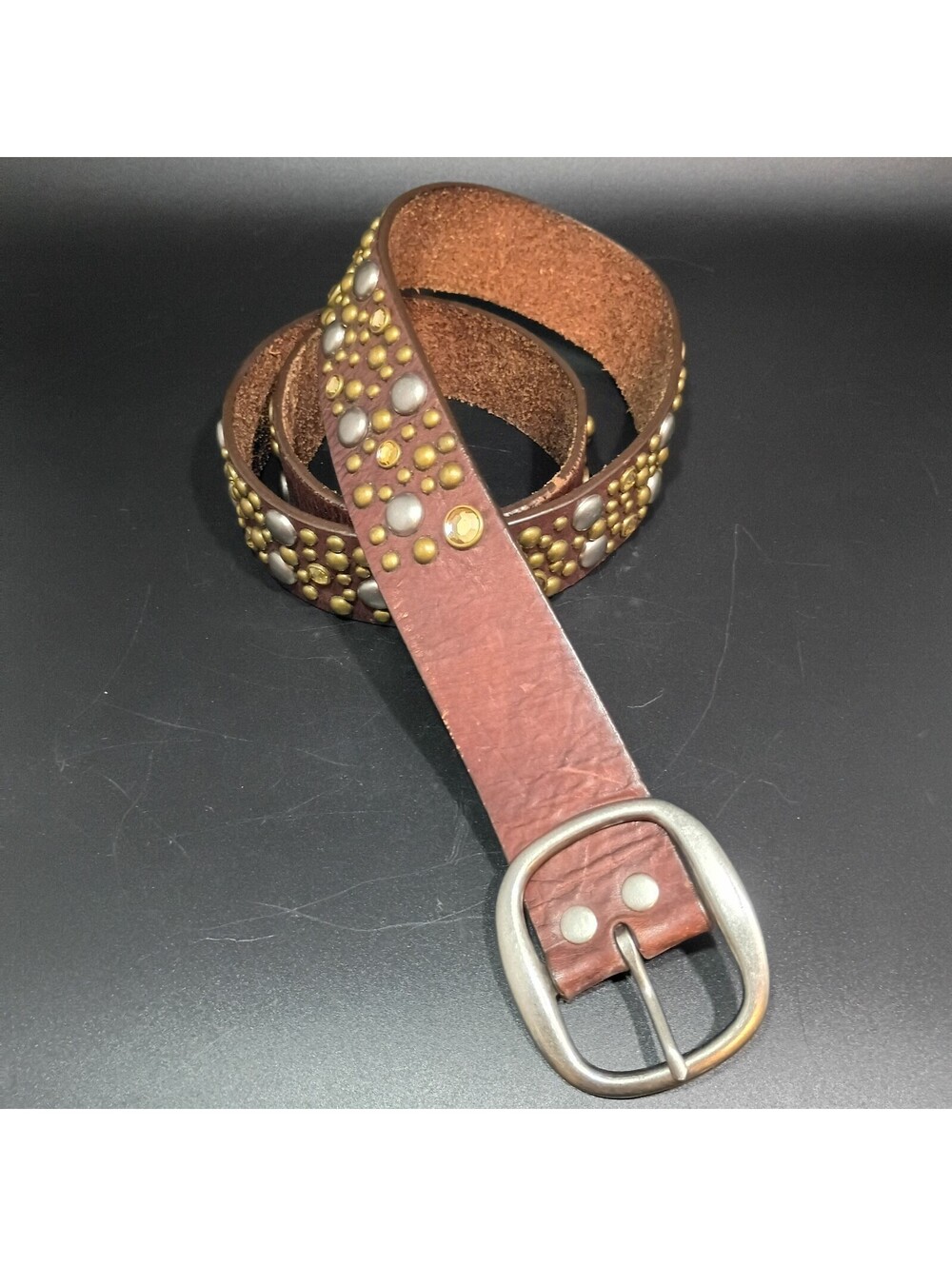 Aeropostale Women's Brown Genuine Leather Studded & Stones Belt Size L